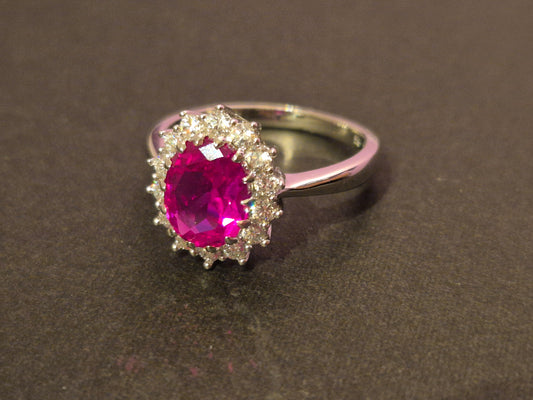 Sølv rosett ring m/rosa oval sten og zirkoner