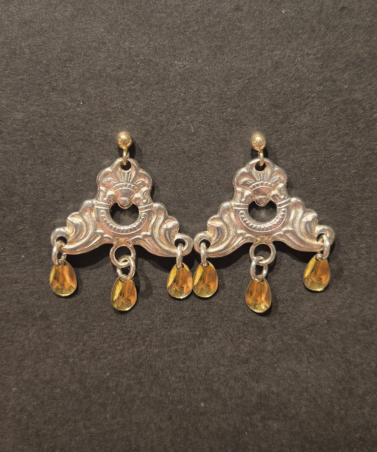 Odel øredobber m/3 forgylt dråpeløv