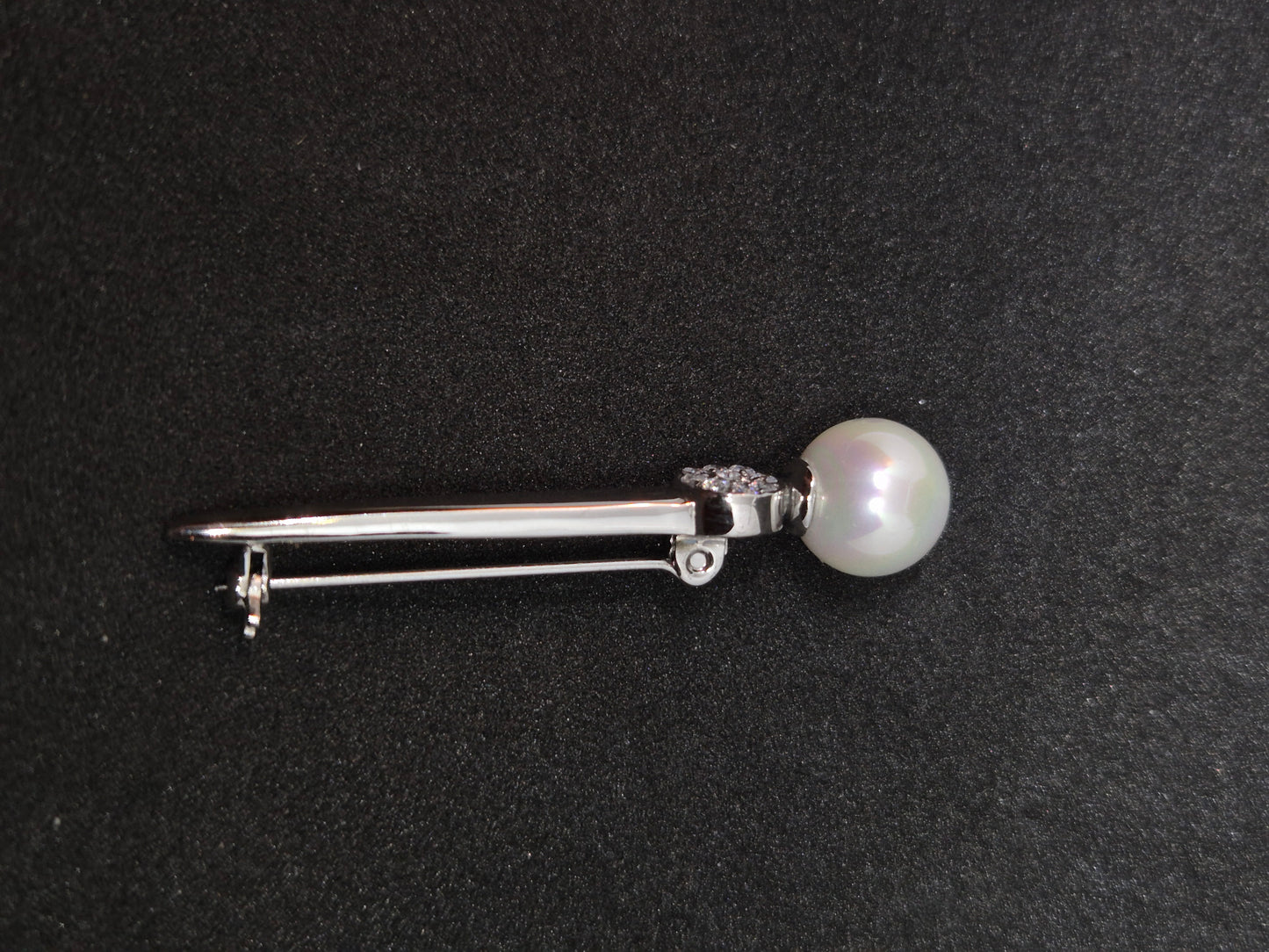Perle sølvnål m/zirkon