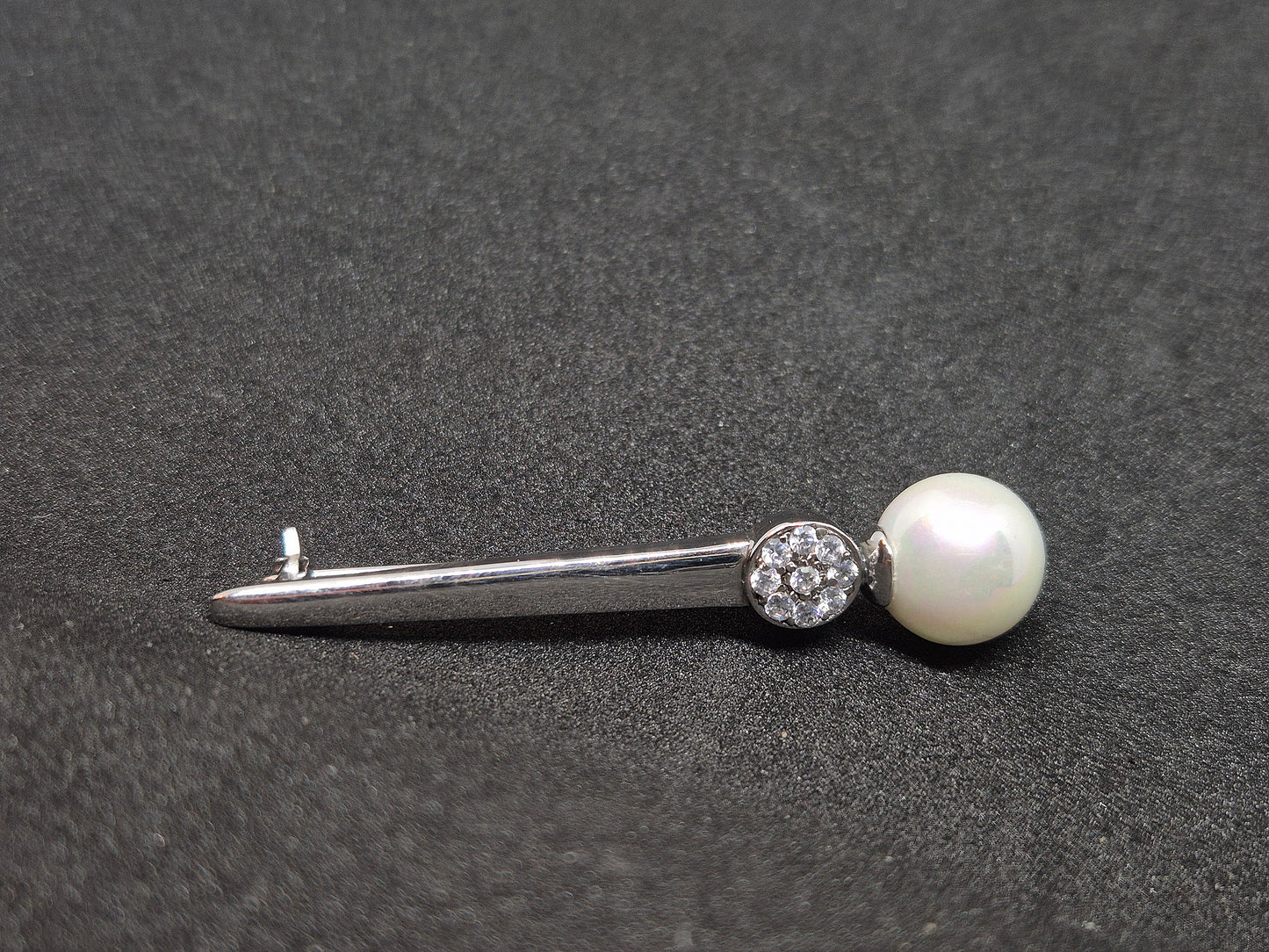 Perle sølvnål m/zirkon