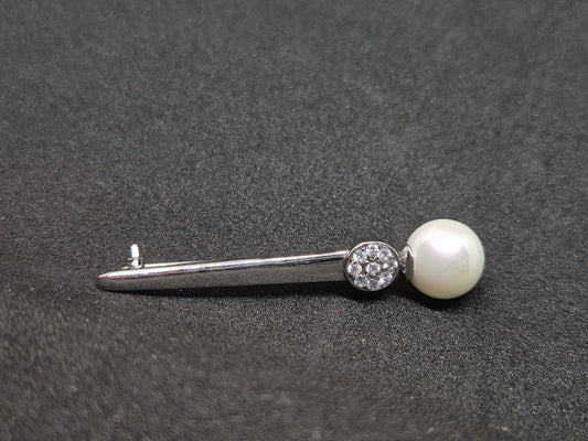 Perle sølvnål m/zirkon